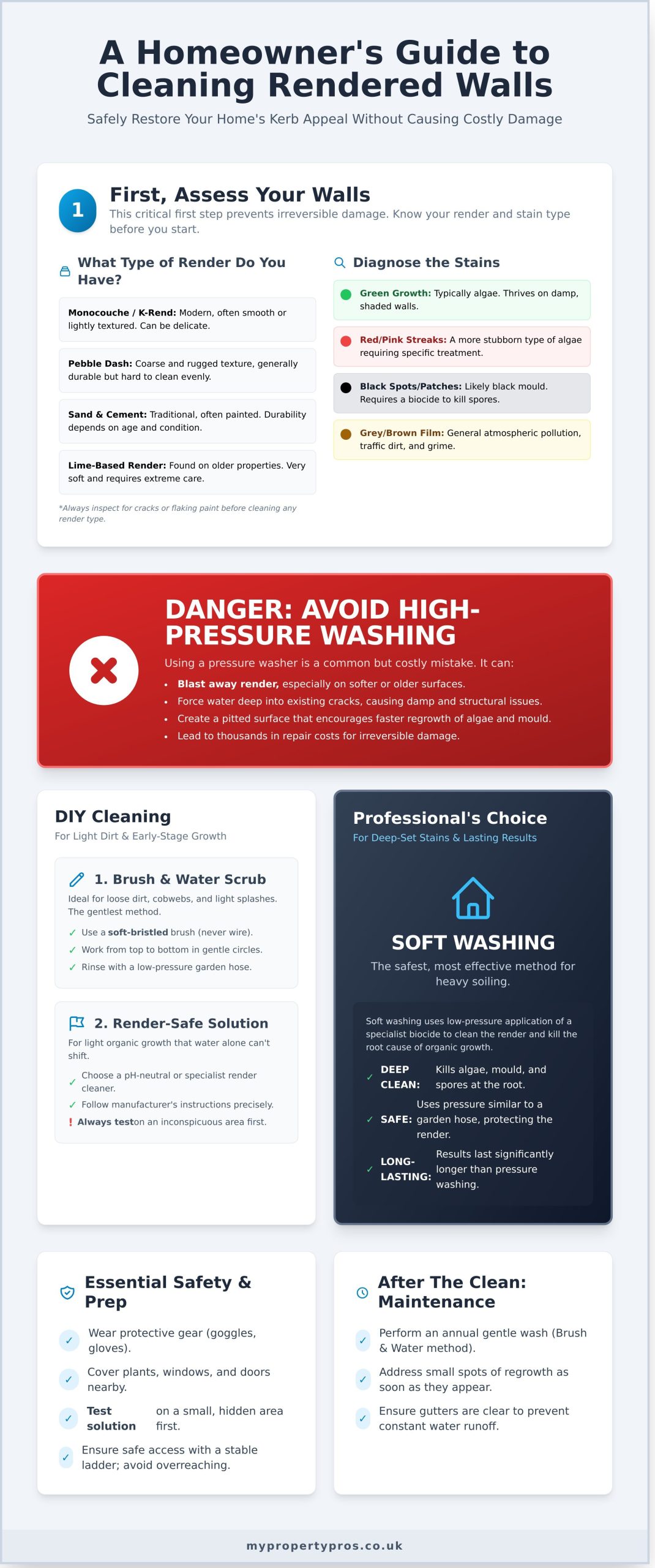 How to Clean Rendered Walls Safely and Effectively - Infographic